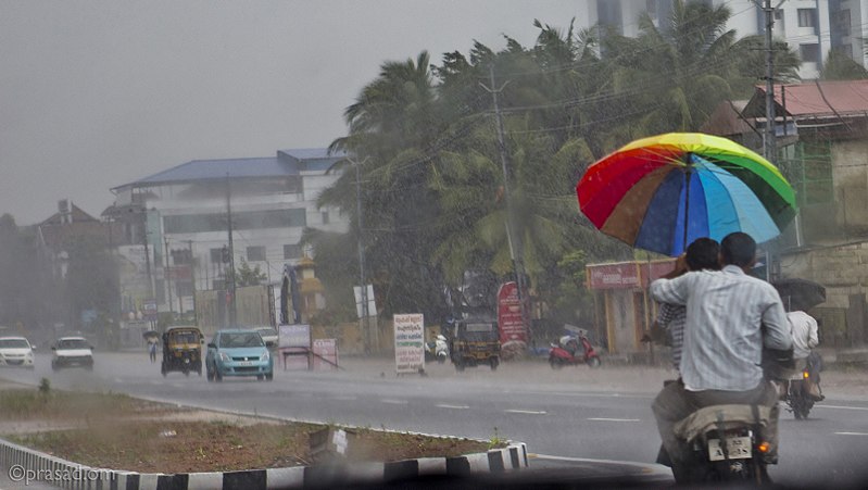 Umbrella and driving in monsoon rain